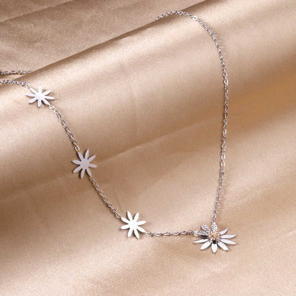 LUXUKISSKIDS Fairy Ladies Floral Pendant Necklaces Daisy Cute Charms collares para mujer Vintage Boho Jewelry Flower Chokers New image 3