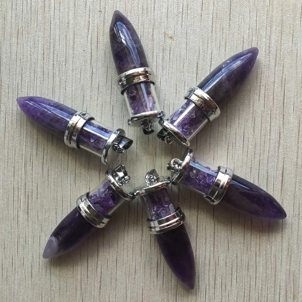 

New natural amethysts stone Wishing Bottle Cone Reiki Pendulum Pendants for Women Men jewelry 6pcs/lot wholesale free shipping