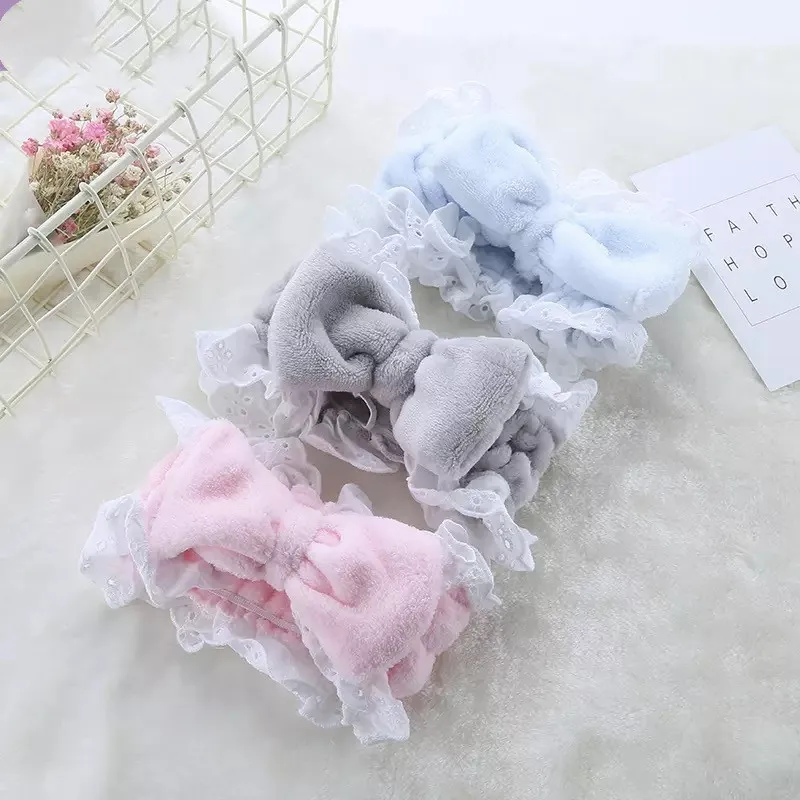 2020 New Soft Coral Fleece Hairbands For Women Wash Face Makeup Cute Girls Headbands Bow Hair Bands Turban Hair Accessories