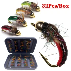 32Pcs/Box 9 Different Styles Fishing Flies Set Wet Dry Nymph Fly Hand Tied Flies for Trout Pike Grayling Fly Lure Kit