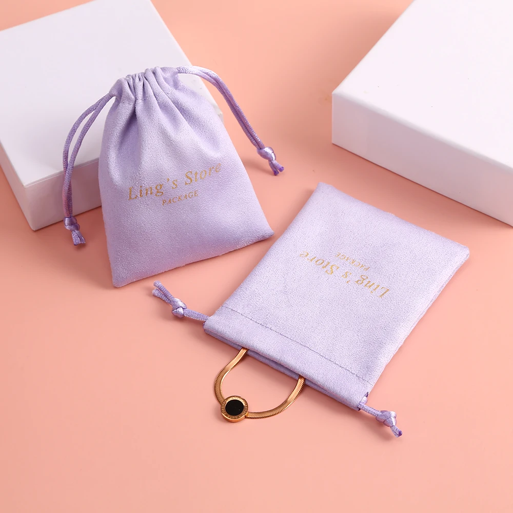 100 Personalized Logo Print Drawstring Bags Velvet Jewelry Packaging Pouches Chic Wedding Favor Bags Pink Flannel Cosmetic Bags