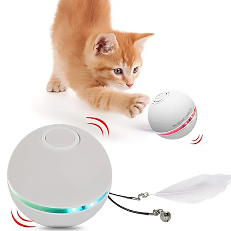 

USB Intelligent Interactive Cat Toy Self Rotating Ball Automatic Rotation Ball Feather Toy LED Magic Roller Ball For Cat Dog Kid