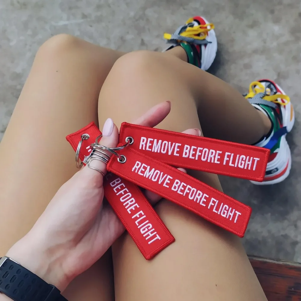 3 PCS Embroidery REMOVE BEFORE FLIGHT Keychain for Aviator Fashion Jewelry Key Chains Red Key Ring Chain Gift Key Tags