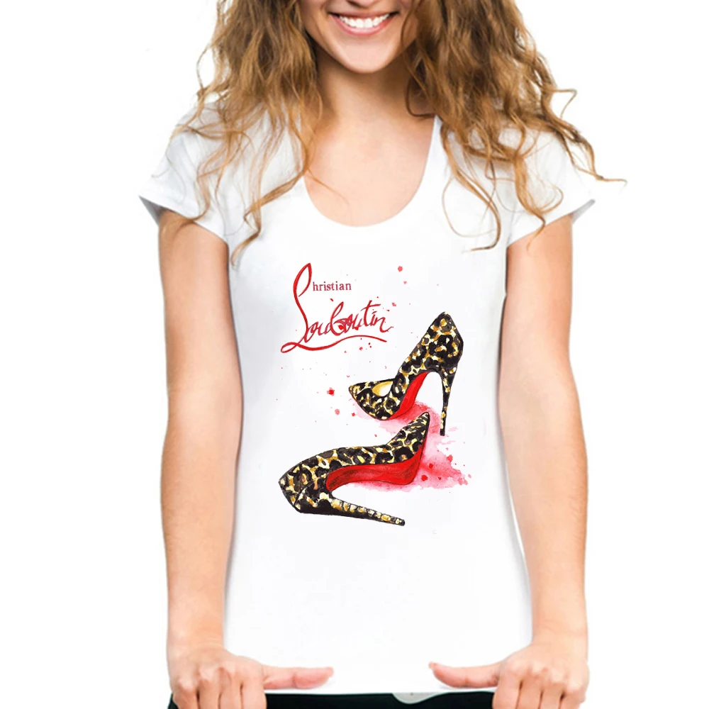 Camiseta de verano para mujer, zapatos de mujer Sexy, perfumado Floral, vacaciones, camisetas informales, regalo para niñas, camiseta de tacón alto