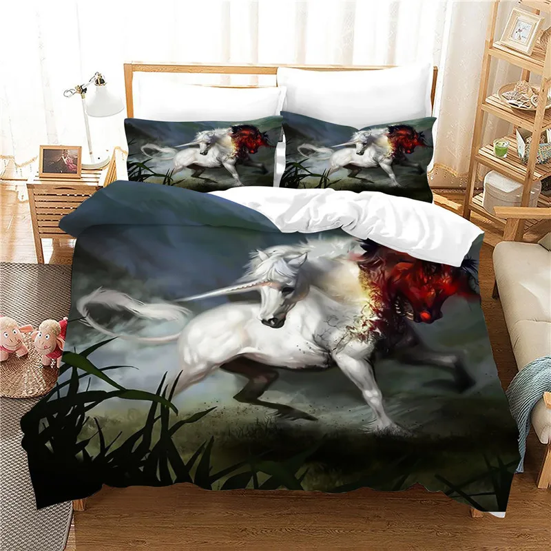 3D unicorn bedding set queen size cartoon duvet cover set with pillowcase comforter set bed linen twin bed set kids bedclothes