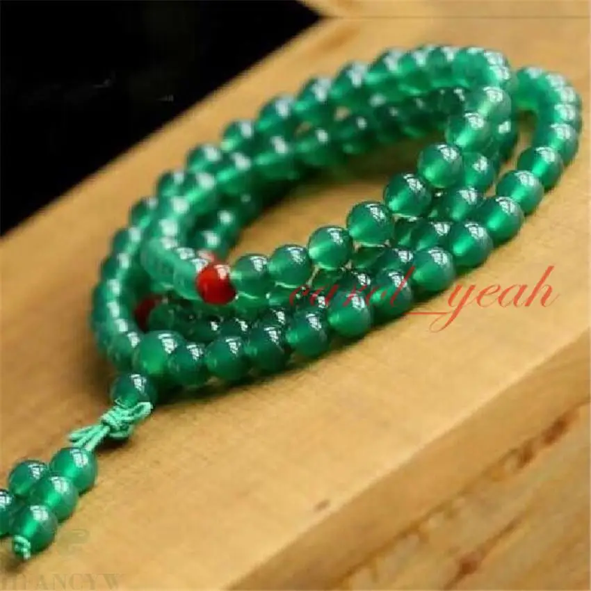 

6mm Green Agate Ruby Tassel 108 Bead Mara Bracelet Wrist Buddhism Fancy Pray Handmade Chic Classic Spirituality Elegant