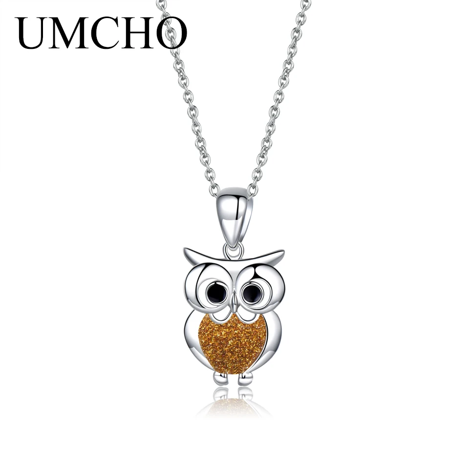 

UMCHO Fashion Glitter Yellow Owl Design Pendant Necklaces Real 925 Sterling Silver For Women Birthday Party Gift Fine Jewelry