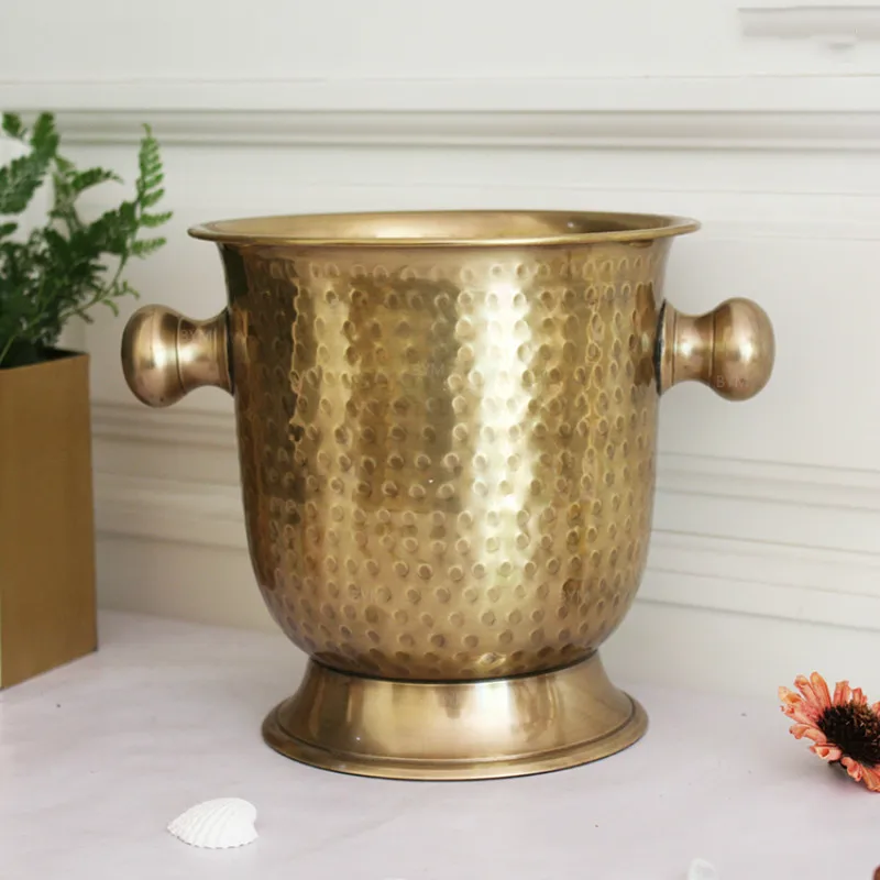 Handmade Handmade Brass Hammer Pattern Ice Bucket Champagne Bucket Vase Flower Bucket Flower   High-End Decoration Wine Rack