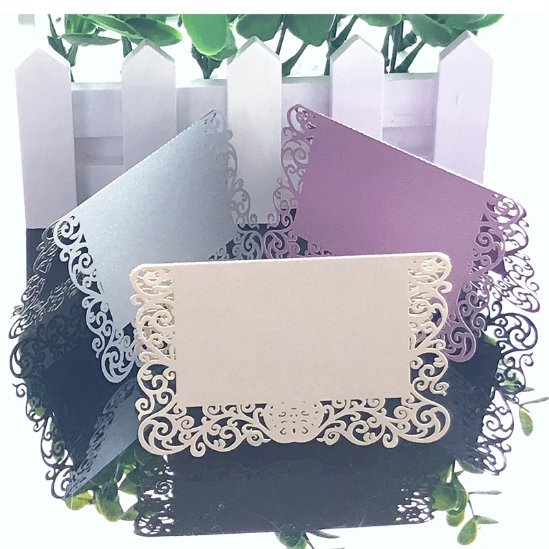 

50pcs Lace Name Place Cards Wedding Decoration Pearlescent Table Decor Table Name Message Greeting Card Event Party Supplies