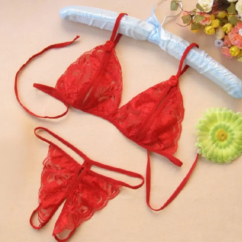 Conjunto de ropa interior de encaje Sexy para mujer, bragas abiertas de tiro bajo, calzoncillos íntimos para niña, calzoncillos transparentes de