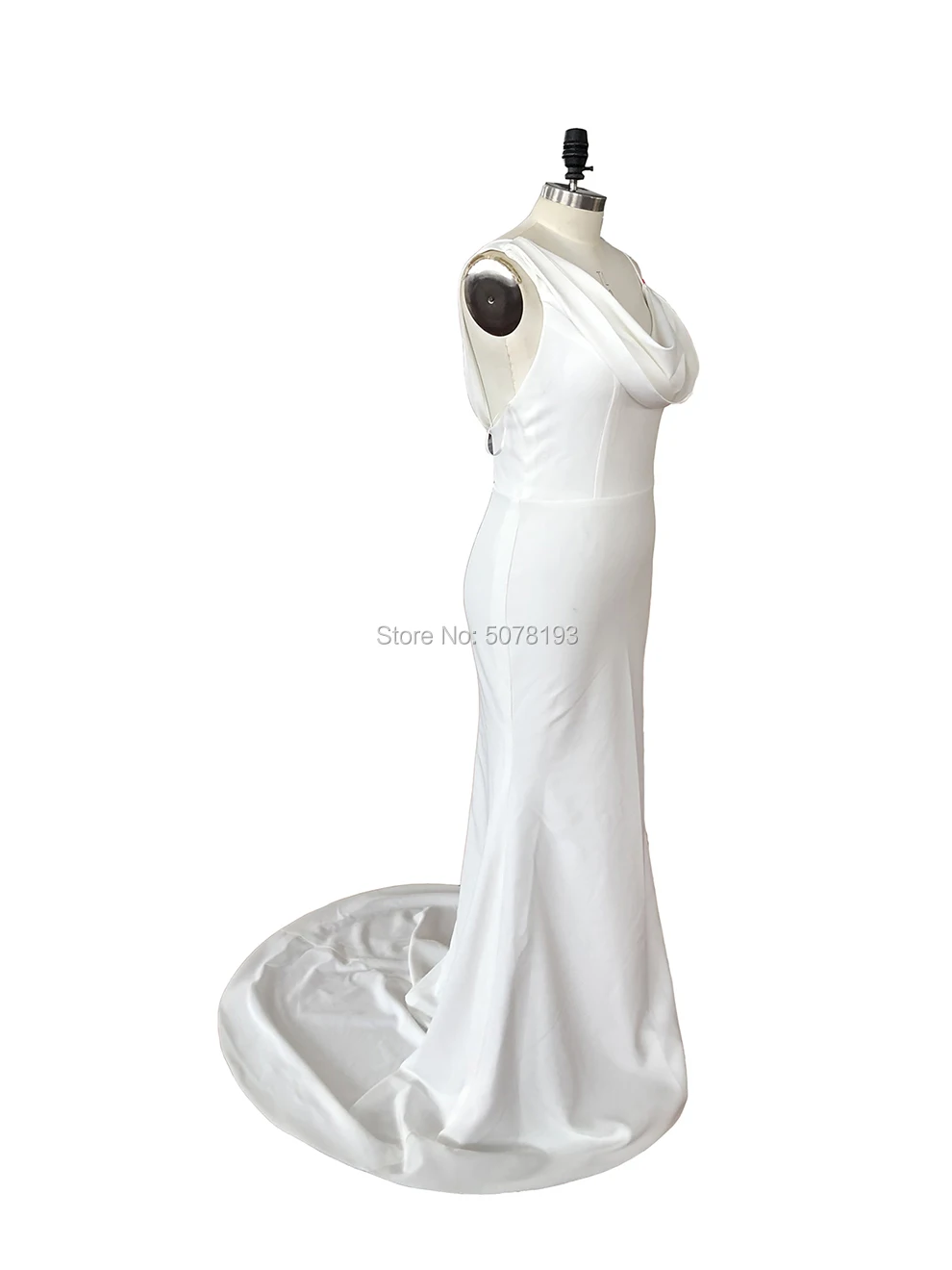 Vestidos de boda de LICRA con cuello en V para mujer, ropa formal con cremallera lateral y espalda abierta, longitud hasta el suelo, sirena/trompeta, color blanco, elegante, 9151