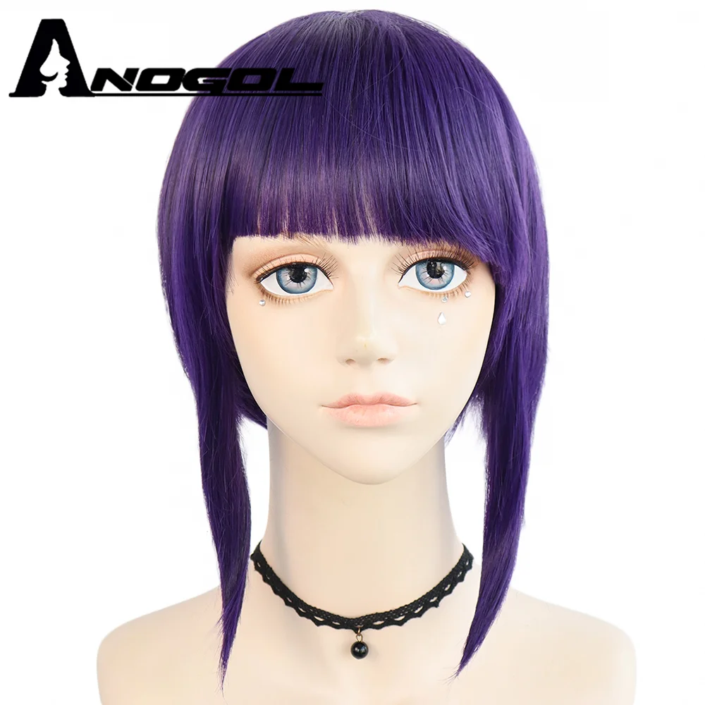 Anogol My Hero Academy Kyoka Jiro Anime Short Straight Bob Purple Synthetic Cosplay Wig For Role Play Halloween Party Costume