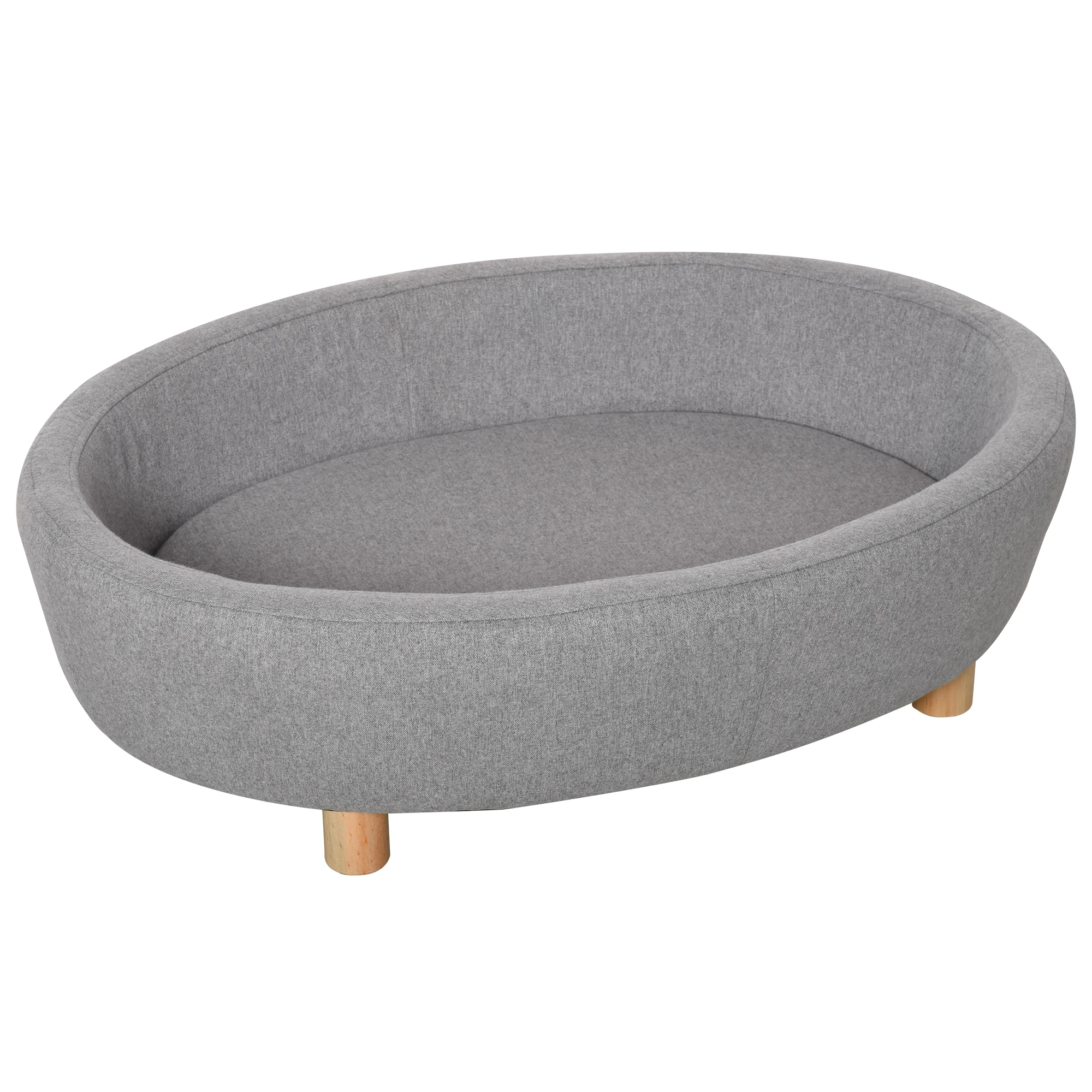 PawHut sofa bed for pets small dogs cats with cushion removable padded legs Wood raised edges 81x61x24 cm Gray