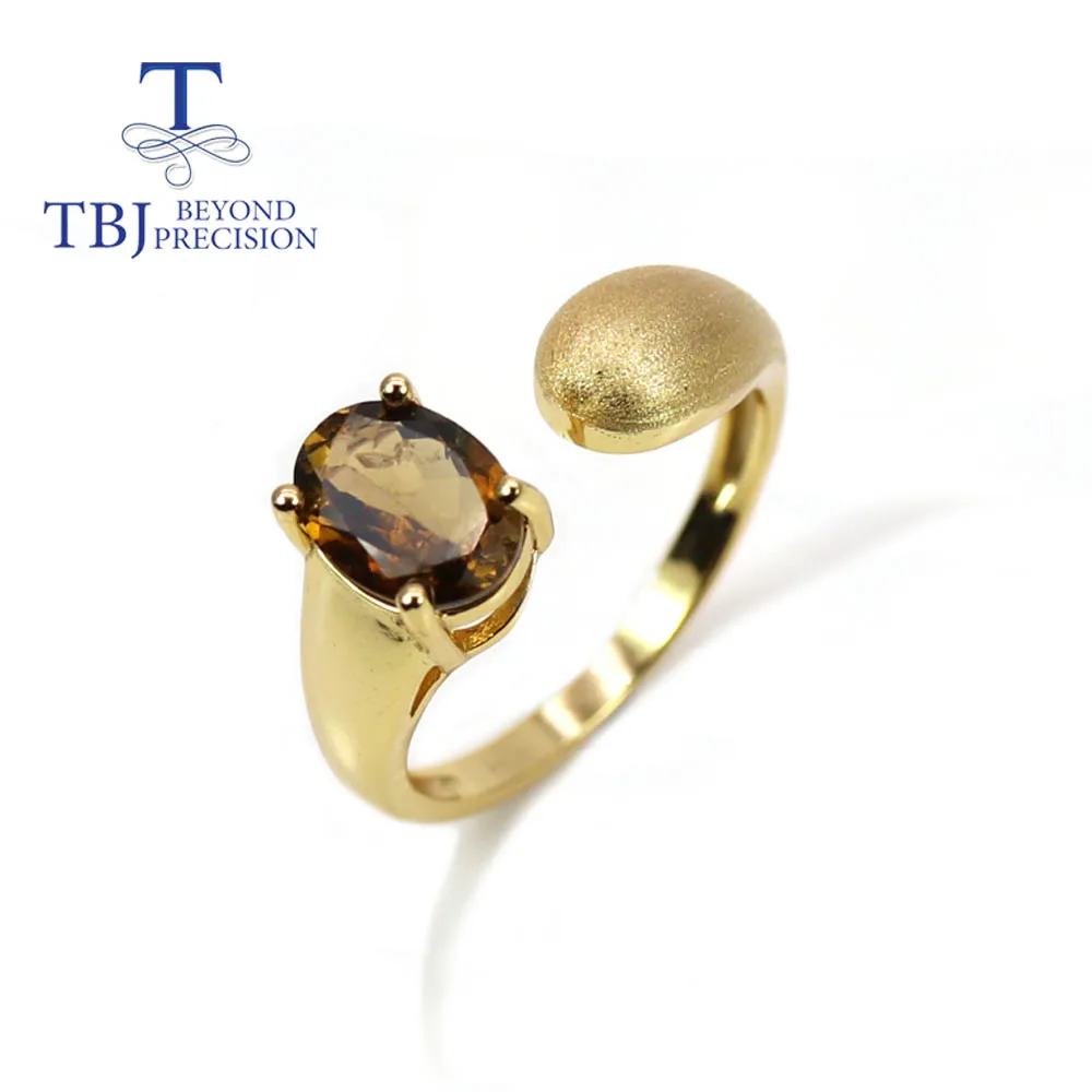 TBJ,Natural tourmaline gemstone oval 6*8mm adjustable ring 925 sterling silver Simple fashionable women's fine jewelry