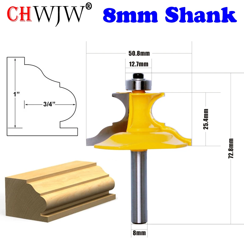 CHWJW 1-2pc 8mm Shank Wainscoting Roman Ogee & Pedestal Router Bit C3 Carbide Tipped Wood Cutting Tool woodworking router bits