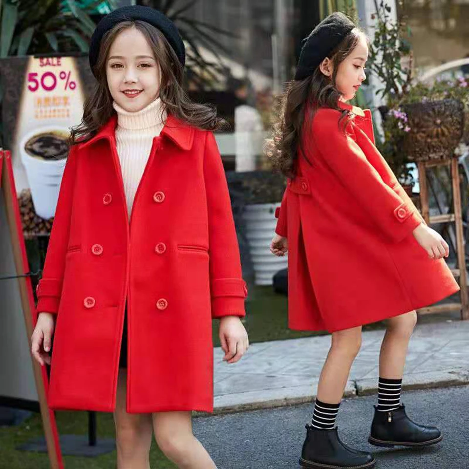 Neonate giacche di lana rossa cappotti 2023 autunno inverno capispalla bambini ragazze vestiti bambini manica lunga cappotto taglia per 120-160