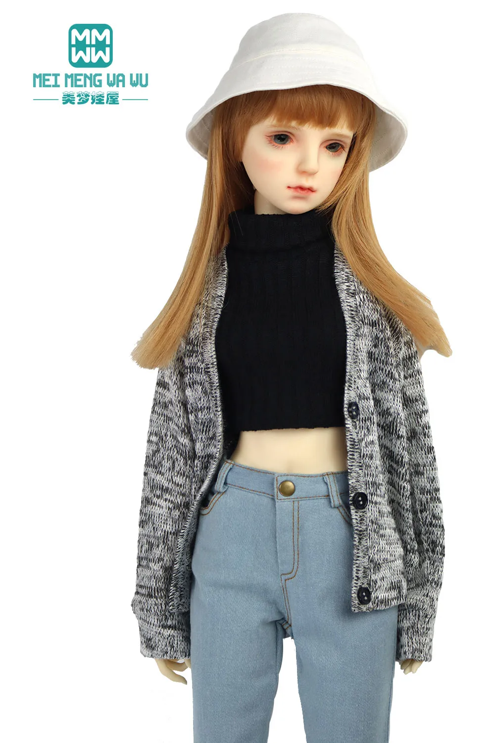 Bjd Accessoires Poppenkleertjes Voor 58-60Cm 1/3 Sd Asdolls Speelgoed Bal Jointed Doll Jeans, wollen Vest, Lederen Schoenen