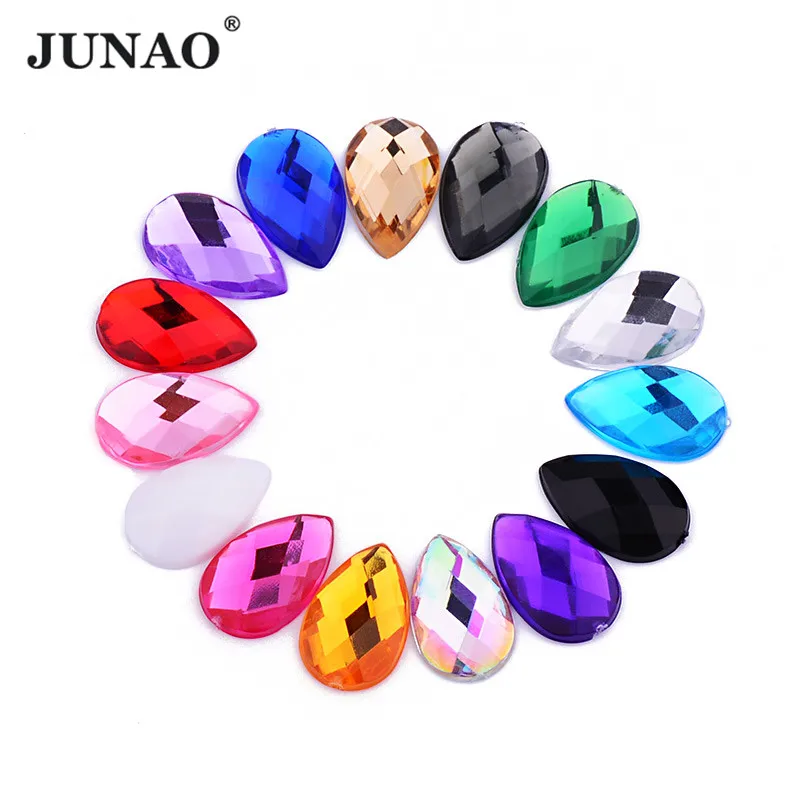 JUNAO 13x18mm 18*25mm Colorful Flatback Teardrop Rhinestones Acrylic Non Hot Fix Crystal Stones Non Sewing Beads For Clothes