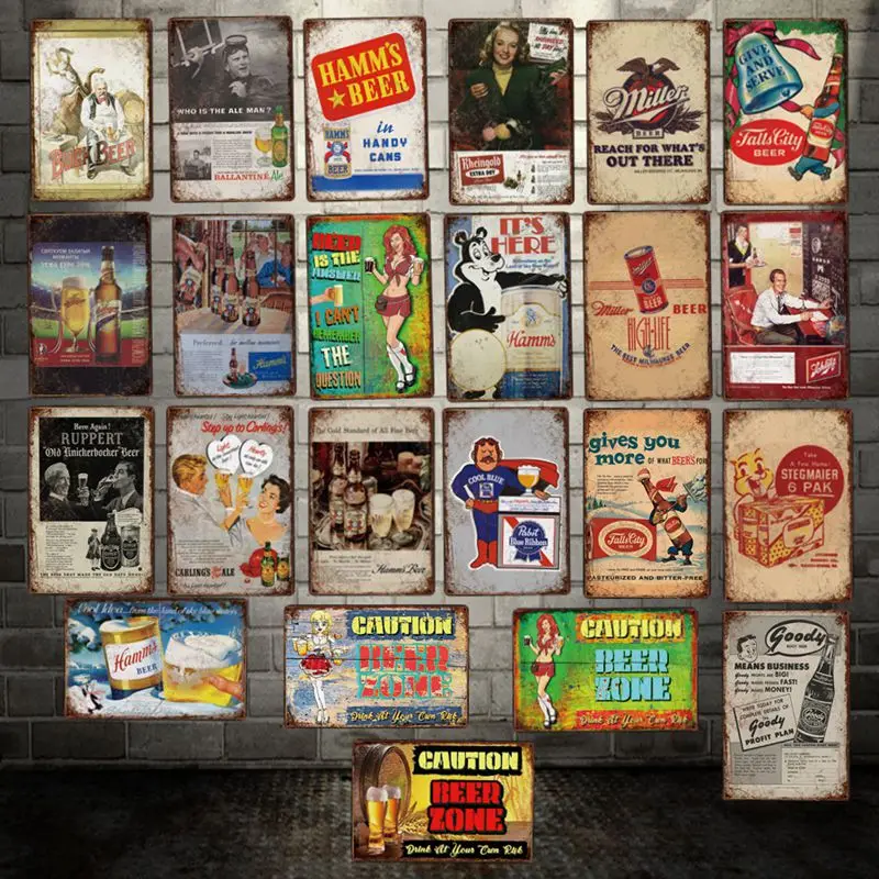 [WellCraft] пивная зона внимание оловянные знаки плакаты винтажные фотообои Декор