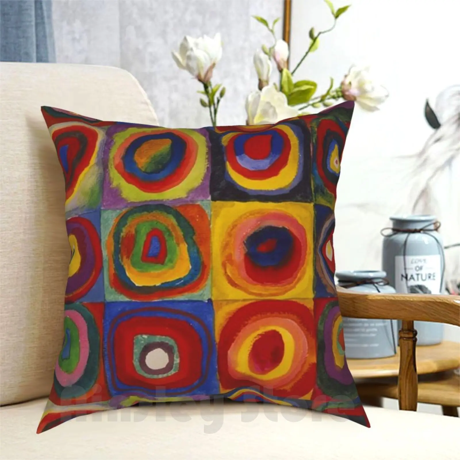 Wassily Kandinsky , Colour Study , Squares With Concentric Circles. Pillow Case Printed Home Soft DIY Pillow cover Wassily