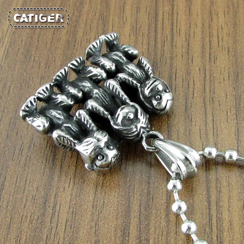 Fashion316L Stainless Steel Three Monkey Necklace Classic animal Simian Pendant Jewelry