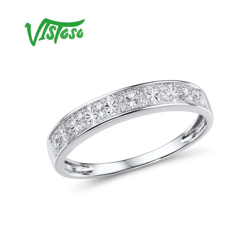 

VISTOSO Gold Rings For Women Genuine 9K 375 White Gold Ring Sparkling Diamond Promise Band Rings Anniversary Fine Jewelry