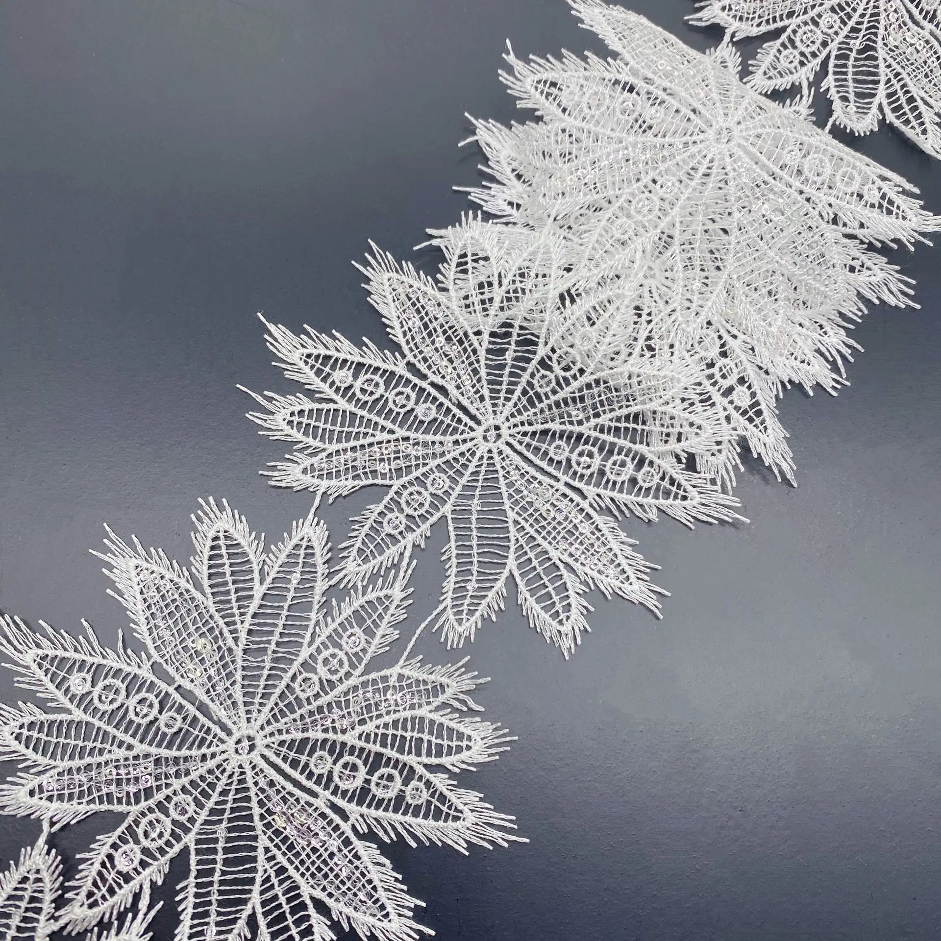 2Yards/Lot Embroidery Hollow Big Flower Sequin Lace Fabric DIY Handmade Craft Garment Accessories Supplies