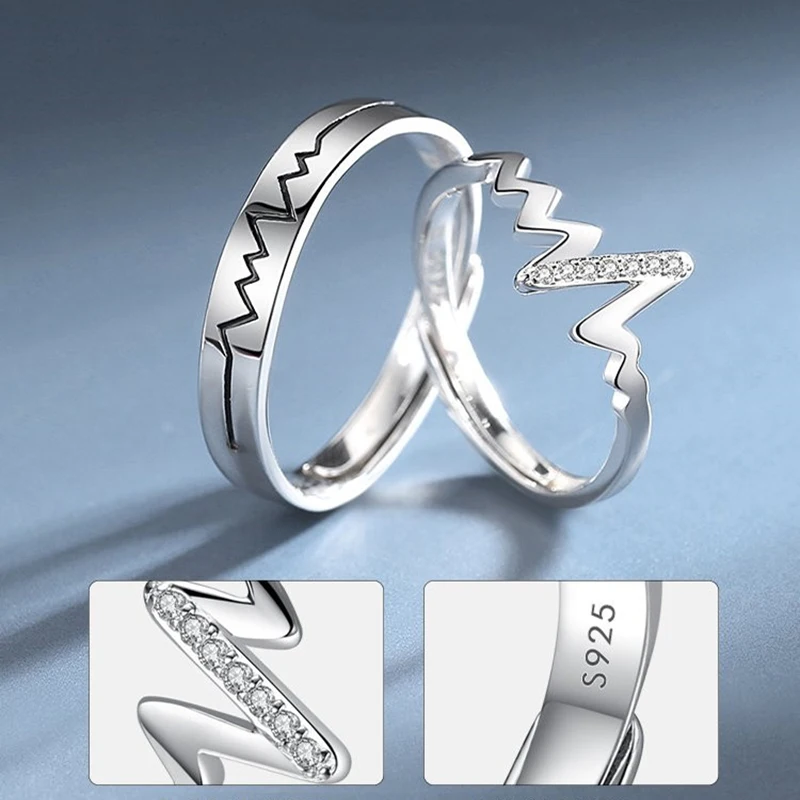 Fashion Silver Color Heartbeat of Love man Women's Ring Everything Gifts Couple Rings Jewelry Accessories JZJ76