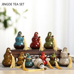 Ceramic Gourd Model Tea Can Portable Sealed Jar Travel Tea Caddy Storage Spice Tea Boxes Candy Storage Tank Home Decorations