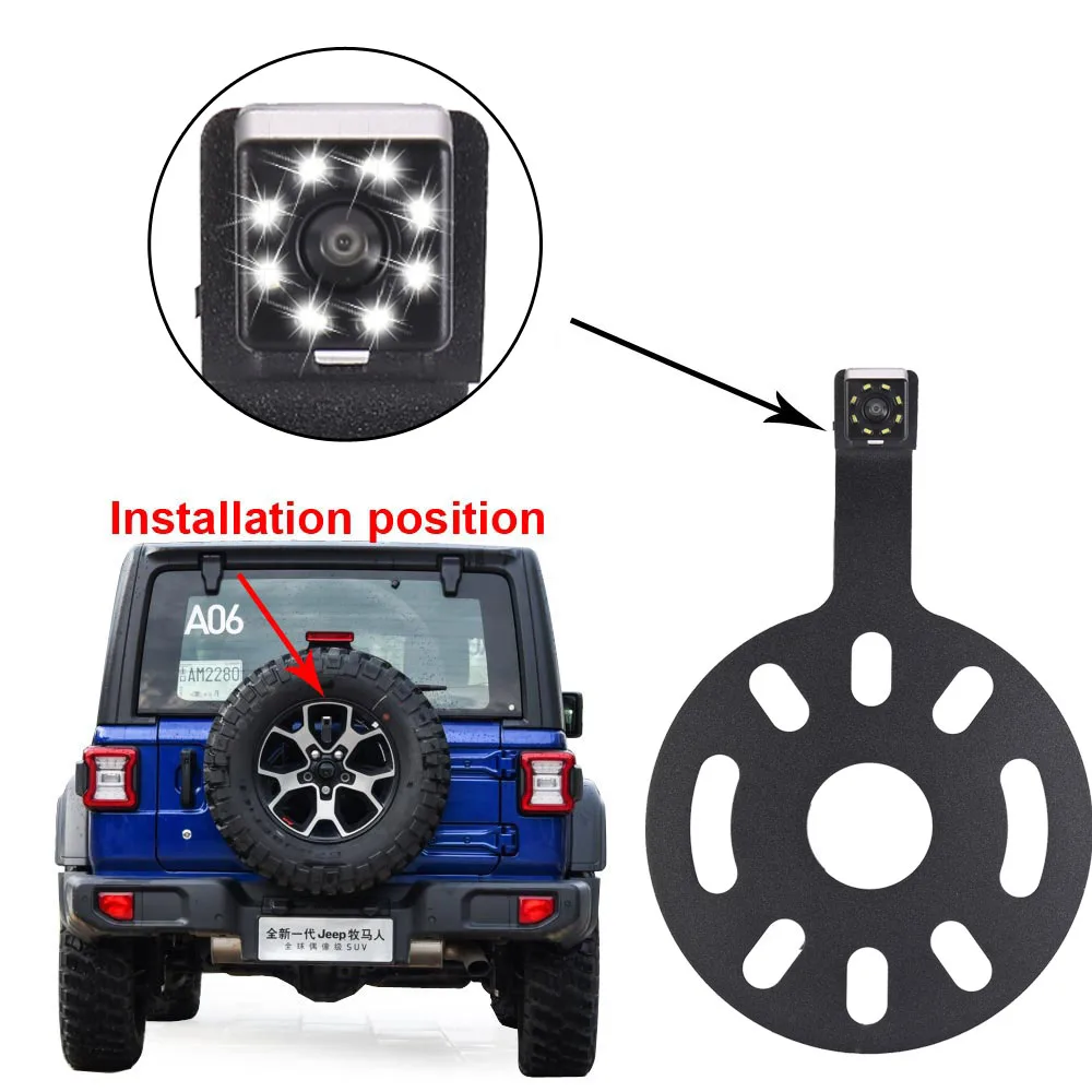 

HD Night vision with 8LED Car Backup Reverse Rear View Camera Spare Tire Mount Reversing Parking for Jeep Wrangler 2007-2018