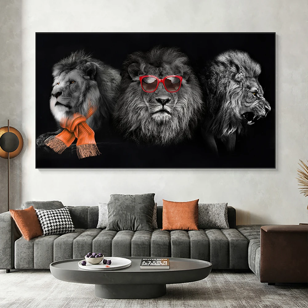 

Funny Animal Poster Black Tiger Lion With Sunglasses Abstract Canvas Painting Print Pictures Wall Art For Living Room Home Decor