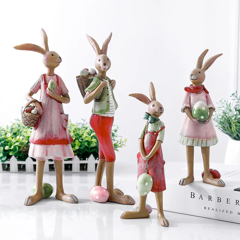 Home Decoration Green Rabbit Family Toys Christmas Friends Girl Resin Gift For Child Doll Micro Landscape Anime Figures