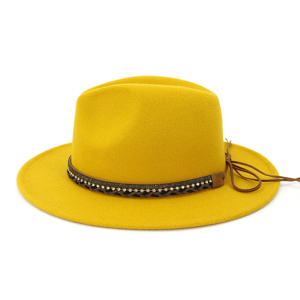 2025 Wool Trilby Hat Felt Jazz Fedora Hats Men Women Dress Wide Brim Panama Formal Hat Gambler Gangster Cap In Black Yellow