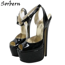 Sorbern 20Cm sandali in vera pelle cinturini incrociati con cinturino alla caviglia scarpe da donna punta aperta cinturino alla caviglia tacchi da festa per Crossdresser