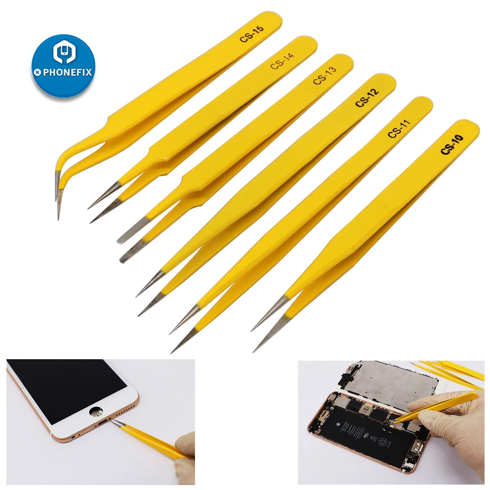 Anti-static Tweezers Stainless Steel Industrial Tweezers Precision Curved Straight Tip Forceps Phone PCB Repair Hand Tools