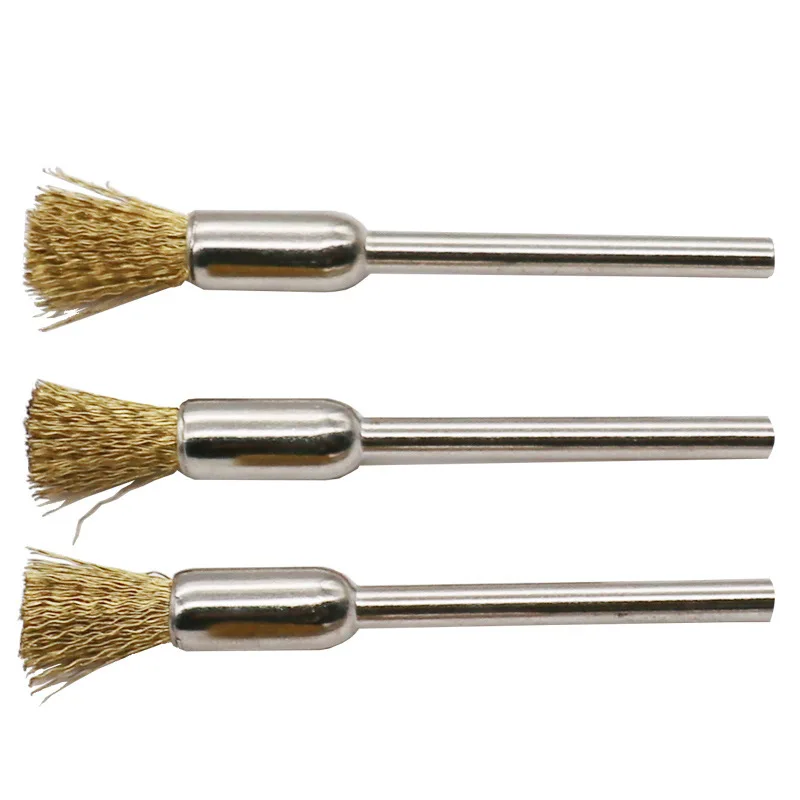 3pcs Copper Wire Brushes Metal Brush Rust Removing Brush Polishing Brush For Dremel Rotary Grinder Tool 3mm Handle T-Wheel