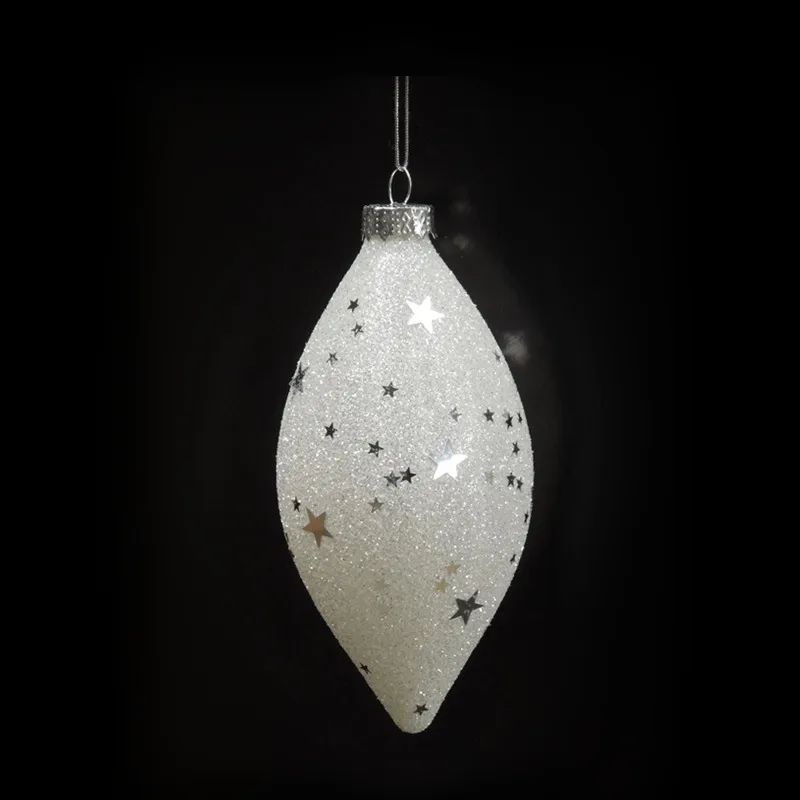 

100pcs/pack 6*12cm Double-Point Shaped Glass Pendant Surface White Powder Ornaments Christmas Tree Decorative Glass