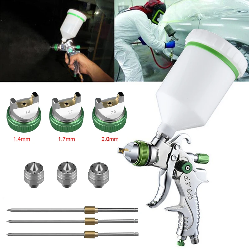 HVLP Spray Paint Gun Set 600ML 1.4 1.7 2.0mm Nozzle Gravity Pneumatic Paint Sprayers For Professional Car Repair Tool Kits