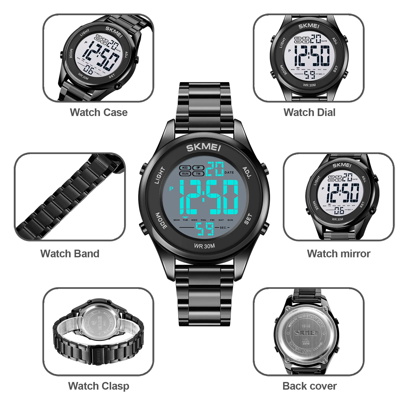 SKMEI-reloj Digital de negocios para hombre, cronógrafo de cuarzo con calendario semanal, alarma, hora, el mejor regalo