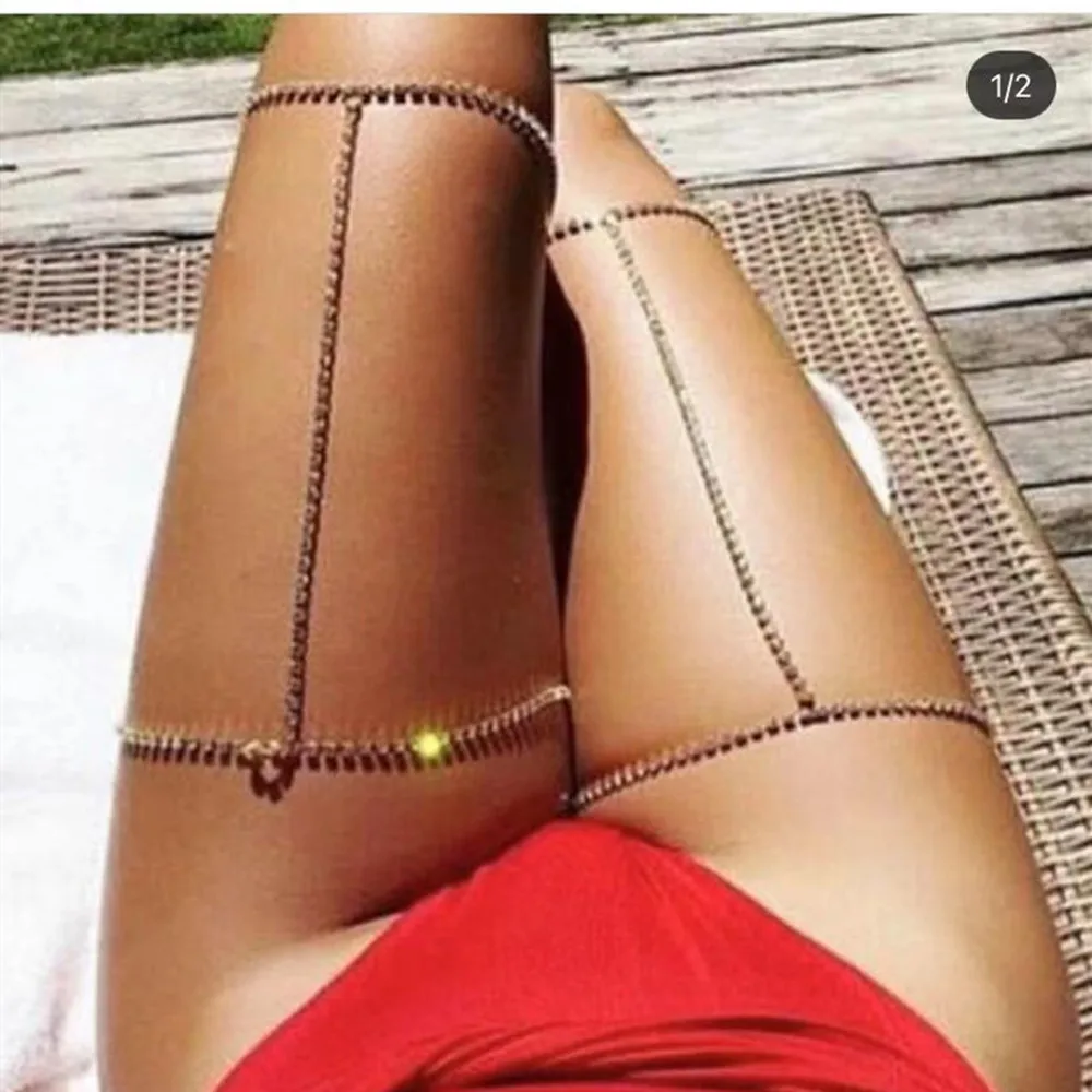 Summer Beach 2 PCS Rhinestone Sexy Thigh Chain Body Jewelry for Women Luxury Crystal Body Chain Bikini Thigh Garters Leg Chains