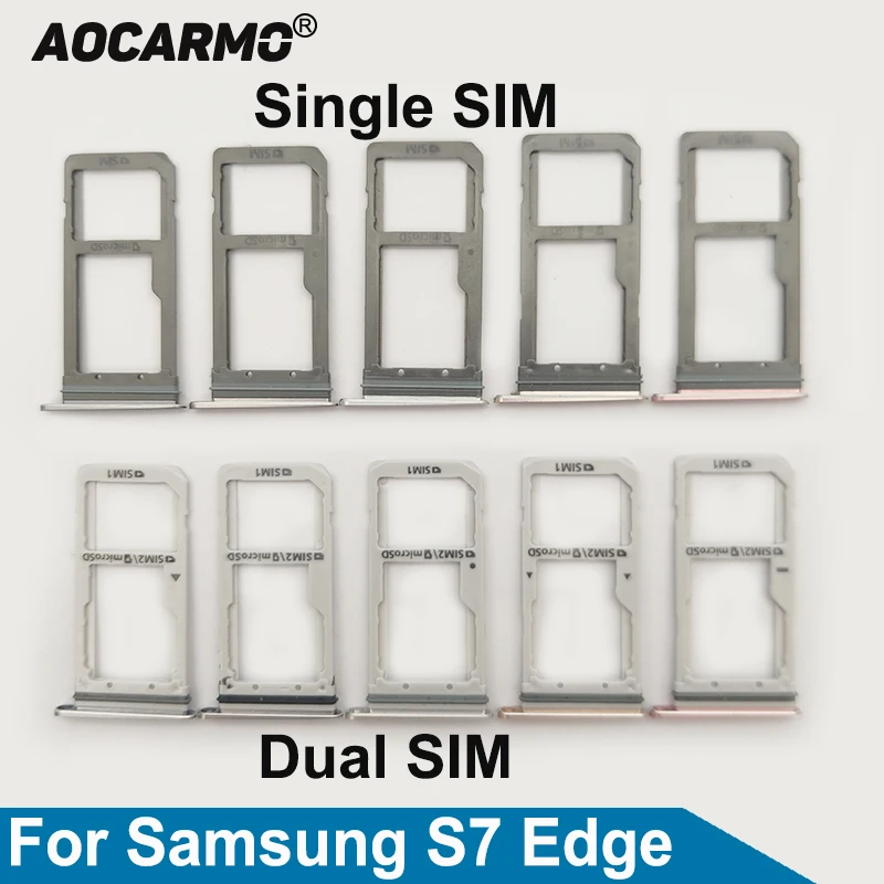 Aocarmo Single/Dual Metal Plastic Nano Sim Card Tray Slot Holder For Samsung Galaxy S7 Edge GM-G935 Replacement Part