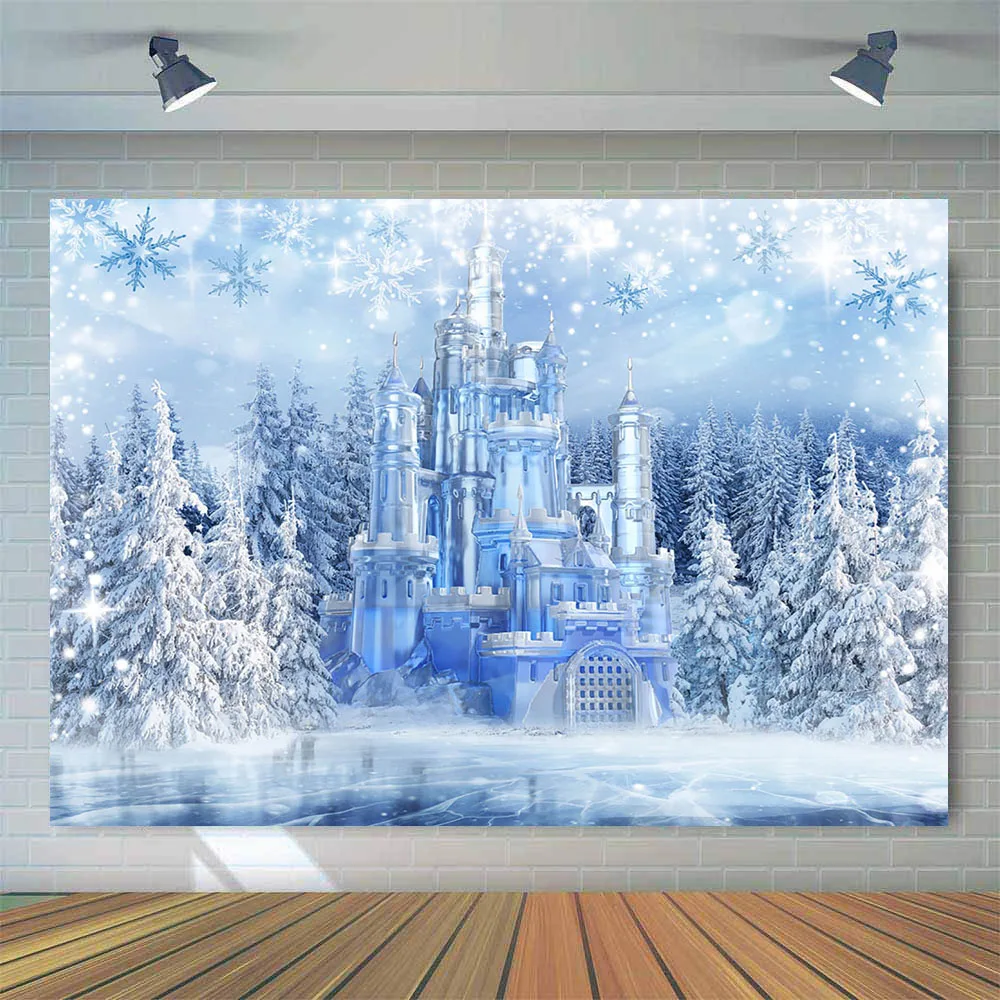 Winter Castle Portrait Backdrop for Photography White Snow Forest Photo Booth Background Props Shining Dots Photocall Photo Prop