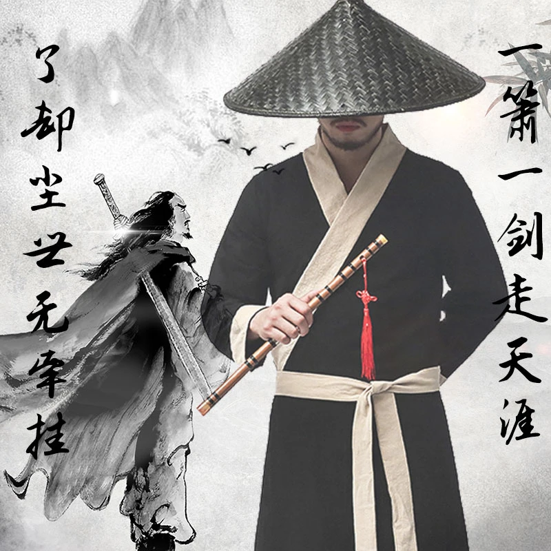 จีน Kung Fu ไม้ไผ่สานหมวกเส้าหลินญี่ปุ่น Samurai คอสเพลย์ Oriental Headwear Prop Shade ฟางหมวกหมวกสไตล์จีนหมวก