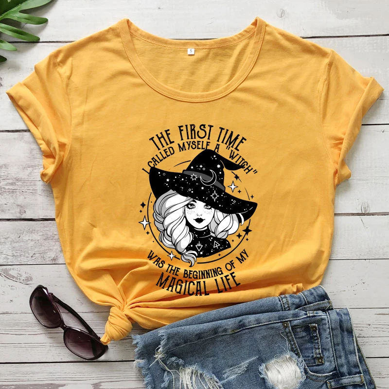 Colored The First Time I Called Myself A Witch T-shirt Aesthetic Witchy Woman Tshirt Mystical Women Graphic Wicca Top Tee Shirt