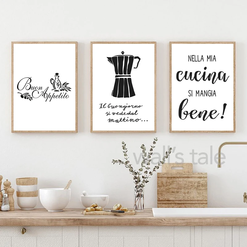 Beautiful Italian Kitchen Decoration Canvas Painting Magic & Pasta Fellini Quote Poster Italy Lovers Art Prints Restaurant Decor