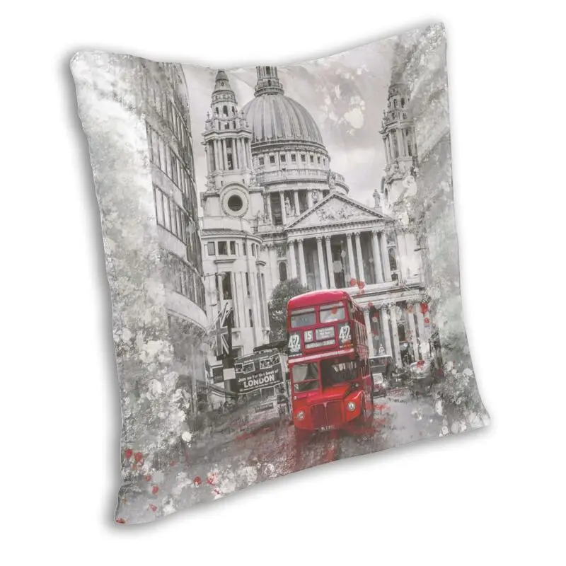 London Bus St Pauls Cathedral Mixed Throw Pillow Case Decoration British Sign Scenery Cushion Cover 40x40cm Pillowcover for Sofa