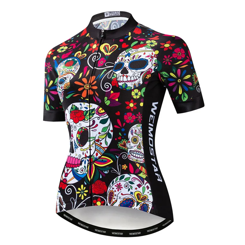 Weimostar 2024 Skull Cycling Jersey Women Short Sleeve Mountain Bicycle Clothing Pro Team mtb Bike Jersey Top Road Cycling Shirt