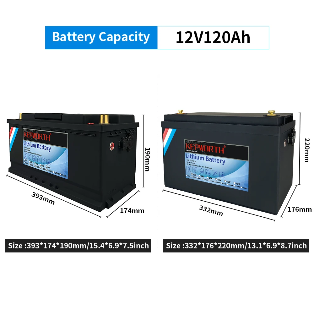 12 V 24 V KEPWORTH LiFePO4 Lithium-Eisenphosphat-Batterie mit BMS 50 100 120 135 300 Ah für Golfwagen EV RV Solarenergiespeicher – Detail 12