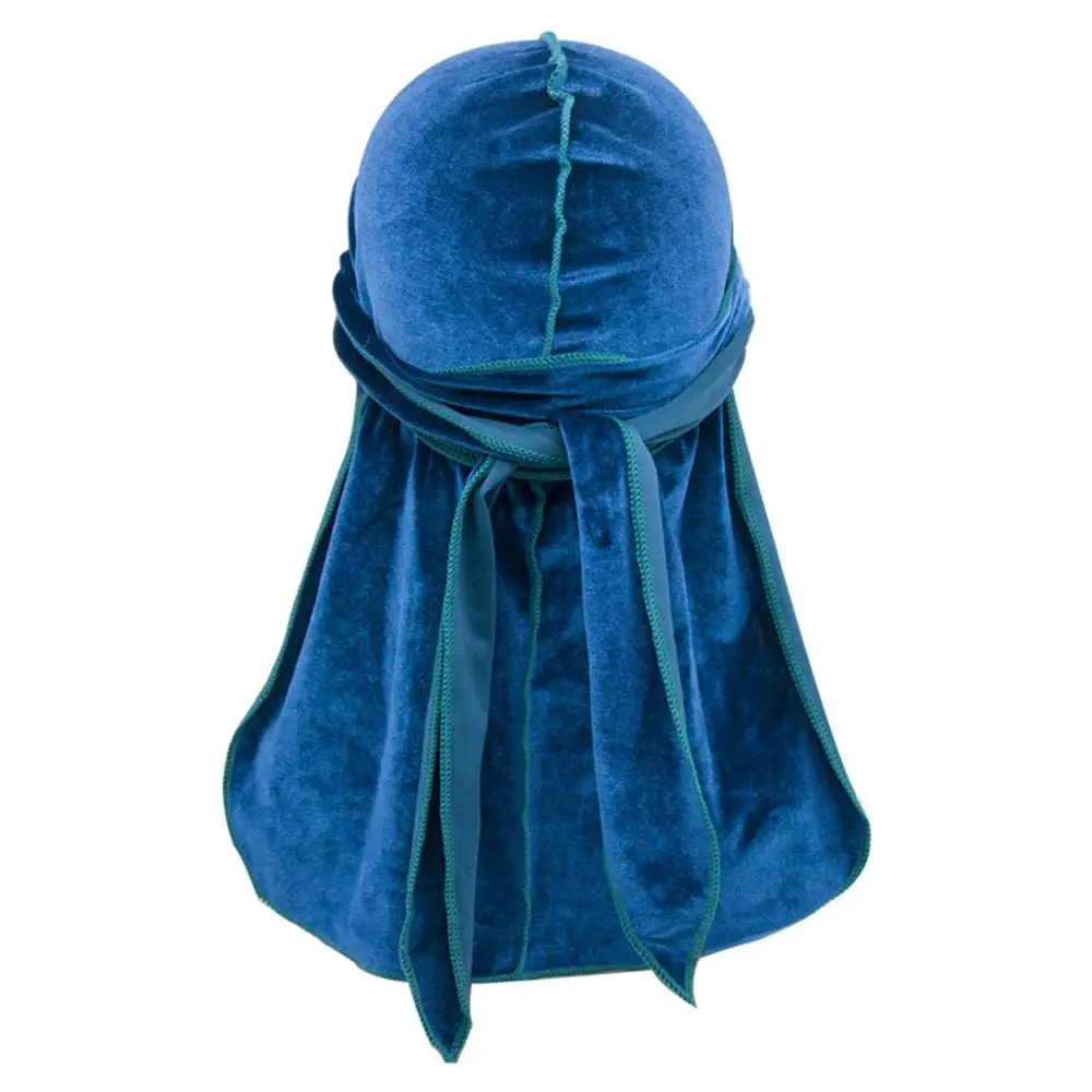 Unisex kobiety mężczyźni aksamitna Durag długi tren Headwrap chustka elastyczna Durags fala czapki męska Doo Rag czapka Turban Hip-hop czapka piracka