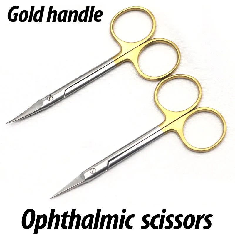 Double-eyelid scissors with gold handle 10cm stainless steel surgical instrument for ophthalmic surgery